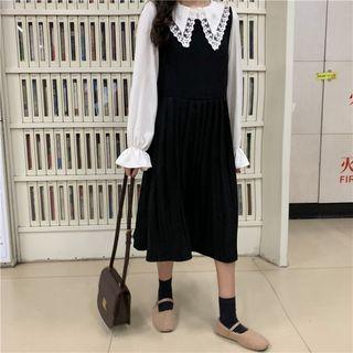 Lace Collar Blouse / Woolen Dress