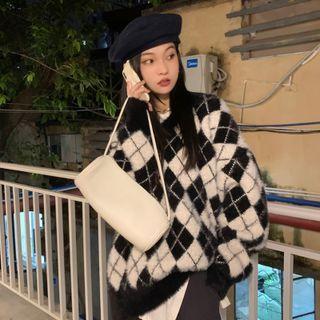 Long-sleeve Argyle Sweater Sweater - One Size