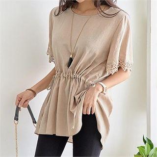 Crochet-trim Drawcord Linen Blend Blouse