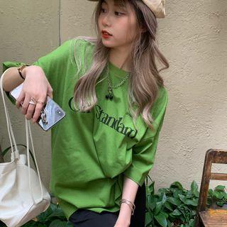 Oversize Short-sleeve Lettering T-shirt Green - One Size
