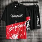 Set: Short-sleeve Lettering Splatter T-shirt + Shorts