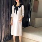 Elbow-sleeve Contrast Collar Knit Dress
