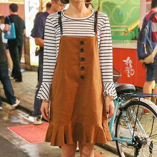 Set: Stripe Top + Ruffle-hem Overall Dress