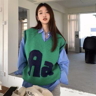 V-neck Lettering Loose-fit Knit Vest