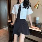 Short-sleeve Shirt + Tie / Asymmetric Skirt