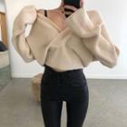 Cropped V-neck Cable Knit Top