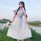 Short-sleeve Mini Qiapo Dress / A-line Chiffon Midi Skirt