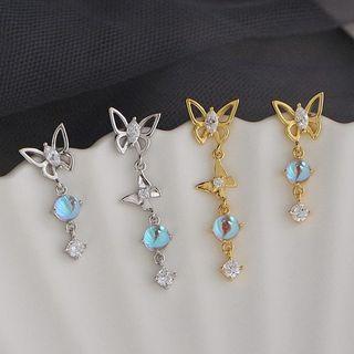 Sterling Silver Rhinestone Butterfly Drop Earring