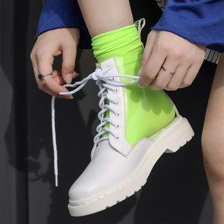 Transparent Faux Leather Panel Short Boots