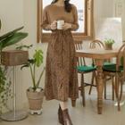 Tie-waist Leopard-panel Long Knit Dress