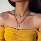 Set: Lock + Safety Pin Necklace 1017 - Silver - One Size