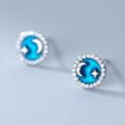 Moon & Star Rhinestone Sterling Silver Earring 1 Pair - Blue - One Size