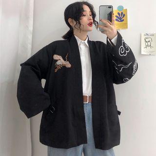 Cranes Embroidered Open Front Jacket