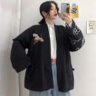 Cranes Embroidered Open Front Jacket