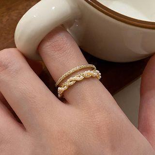 Faux Pearl Rhinestone Layered Alloy Open Ring Double Layer Ring - Gold - One Size