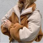 Fleece Panel Cropped Zipped Hooded Jacket