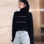 Frayed Turtleneck Sweater