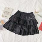 High-waist Pleated Layered Ruffled A-line Skirt