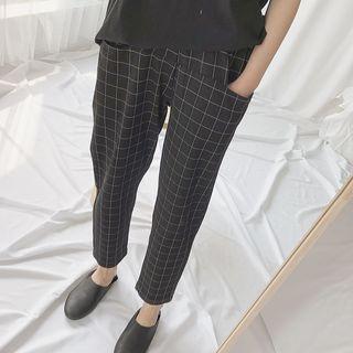 Plaid High-waist Cropped Harem Pants