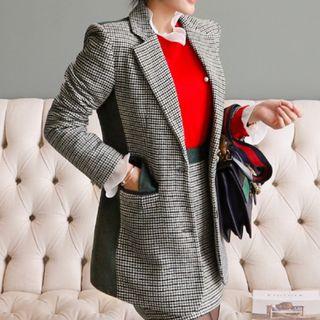 Set: Plaid Single-breasted Blazer + Mini Fitted Skirt