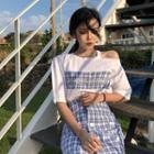 Set: Short-sleeve Cut Out T-shirt + A-line Skirt