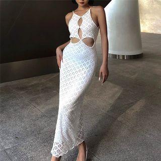 Spaghetti Strap Lace Maxi Sheath Dress