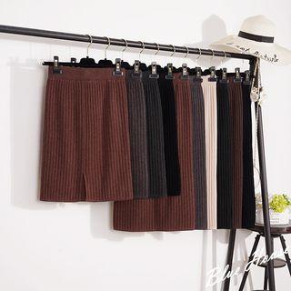 Slit-back Rib-knit Mini Skirt / Midi Skirt