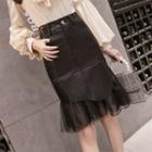 Faux Leather Mesh Buttocks Skirt