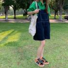 Denim Dungaree Shorts / Elbow-sleeve Shirt