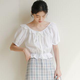 Short-sleeve Lace Trim Crop Top