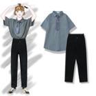 Set : Lattice Short-sleeved Shirt + Jeans