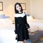 Two-tone A-line Dress With Sash