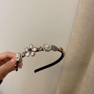 Flower Rhinestone Headband Black - One Size