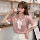 Short-sleeve Doll-collar Knit Top