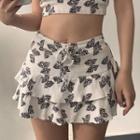 Butterfly Print Cropped Camisole Top / Mini A-line Skirt