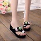 Embellished Toe-loop Slide Platform Sandals