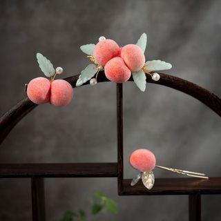 Peach Hair Clip Set Set Of 3 - Pink & Green & Gold - One Size