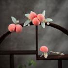 Peach Hair Clip Set Set Of 3 - Pink & Green & Gold - One Size