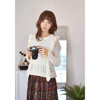 Frill-trim Cable-knit Sweater