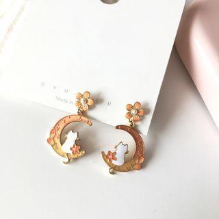 Flower Cat Moon Alloy Dangle Earring / Cuff Dangle Earring