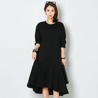 Ruffle-hem Brushed-fleece Lined Midi Dress