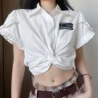 Short-sleeve Applique Wrap Crop Shirt