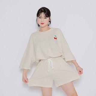 Cherry Embroidery T-shirt & Shorts Set