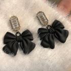 Rhinestone Bow Earring 1 Pair - Silver Needle - Black - One Size