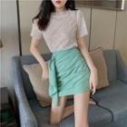 Short-sleeve Sequined T-shirt / Ruffled Mini Skirt