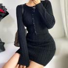 Set: Cable Knit Cardigan + Knit Mini Fitted Skirt
