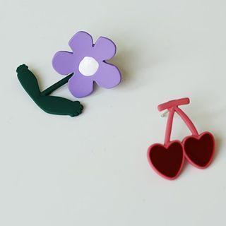 Flower Cherry Asymmetrical Stud Earring / Clip-on Earring