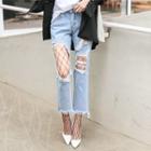 Set: Cutout Distressed Jeans + Net Tights