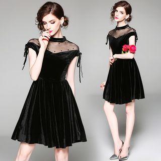 Velvet Cap-sleeve A-line Dress