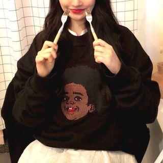 Cartoon Print Pullover Black - One Size